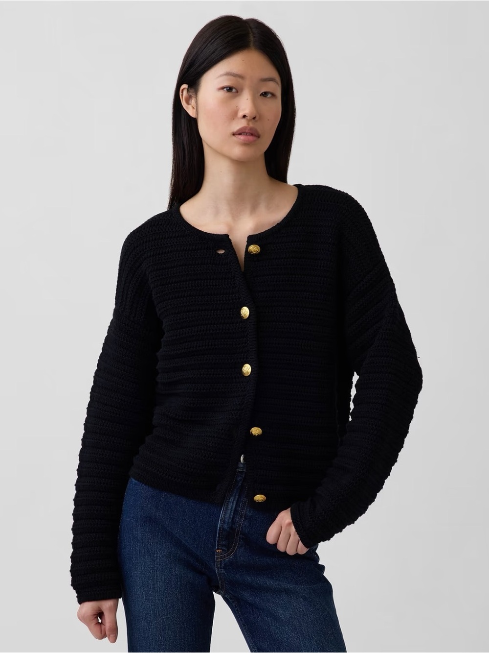 Gap Women’s 100% Cotton Textured Sweater Jacket Black Small